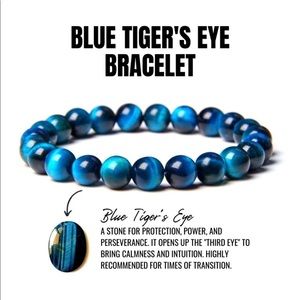 Blue Tiger Eye Stretchy Beaded Elastic Bracelet For Him , For Her Unisex Jewelry